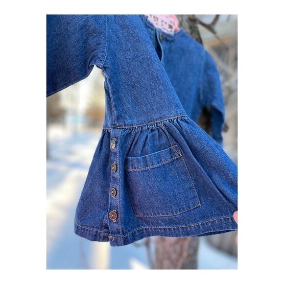 Vintage Guess Denim Dress Infant 6M Long Sleeve 80s 90s Fit & Flare - Picture 3 of 6